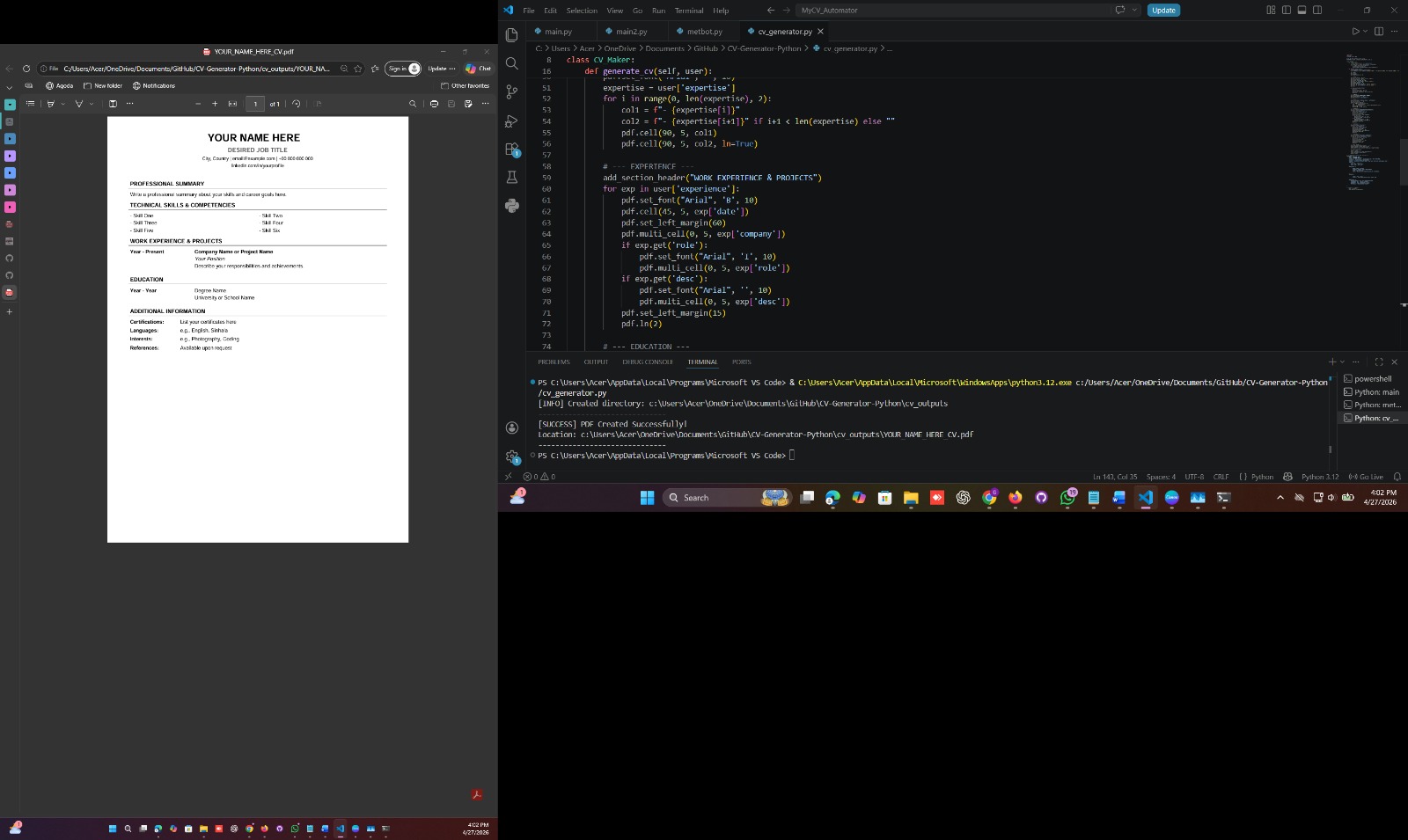 CV PDF Creator Script
