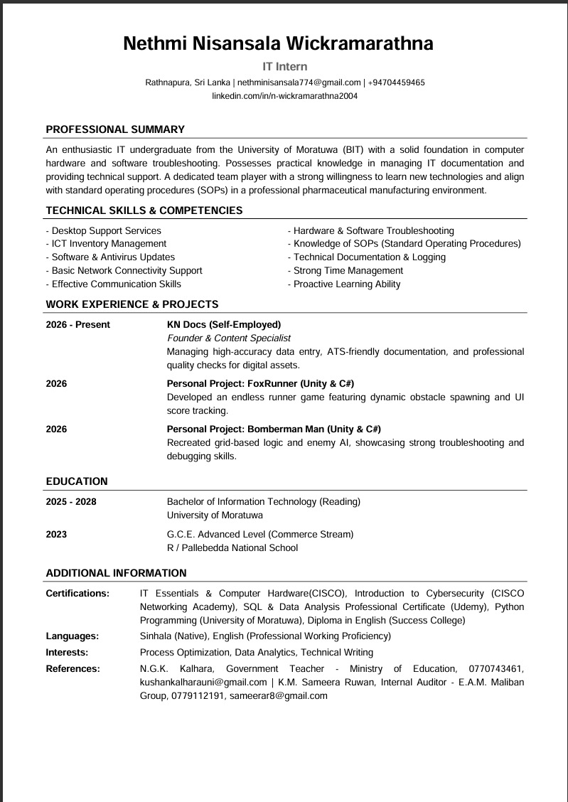 Nisansala's Resume Preview